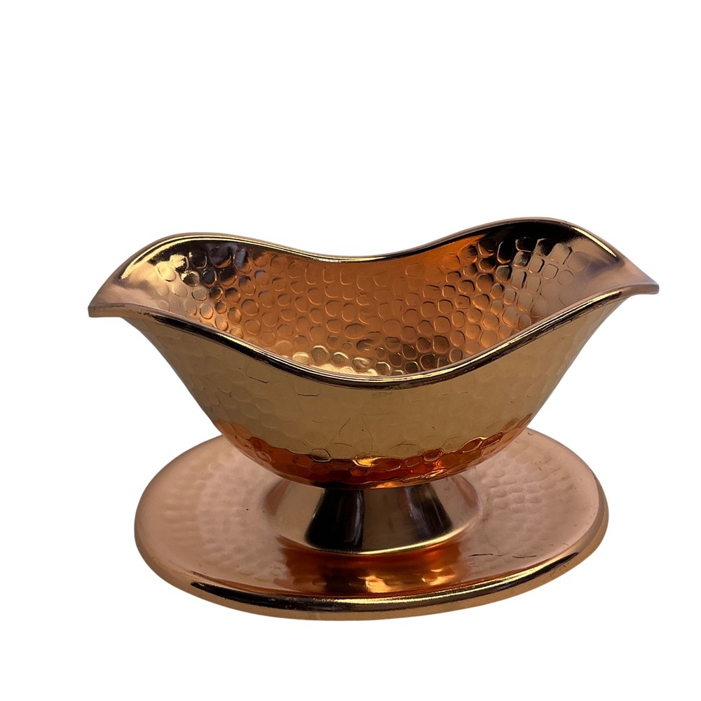 Teleflora Hammered Copper Tone Metal Pedestal Bowl Wavy Decorative Centerpiece
